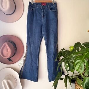 Vintage‎ 90s Y2K SOLO JEANS wide leg corset tie side SIZE 8 embroidered western